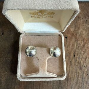 Vintage Made in Italy 925 Sterling Silver Domed Button Pierced Earrings